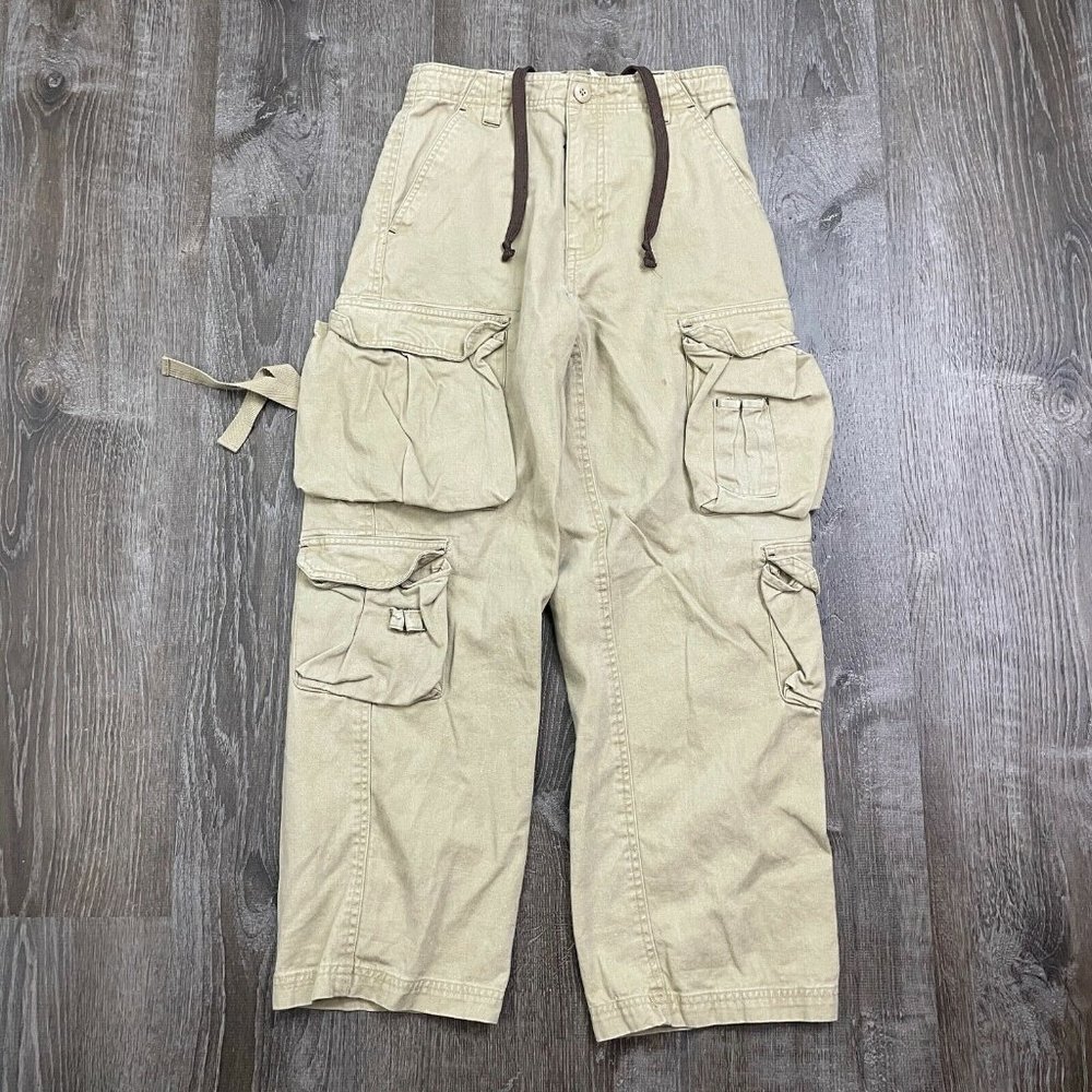OTB Boys Cargo Pants Khaki Beige Pockets Drawstrin
